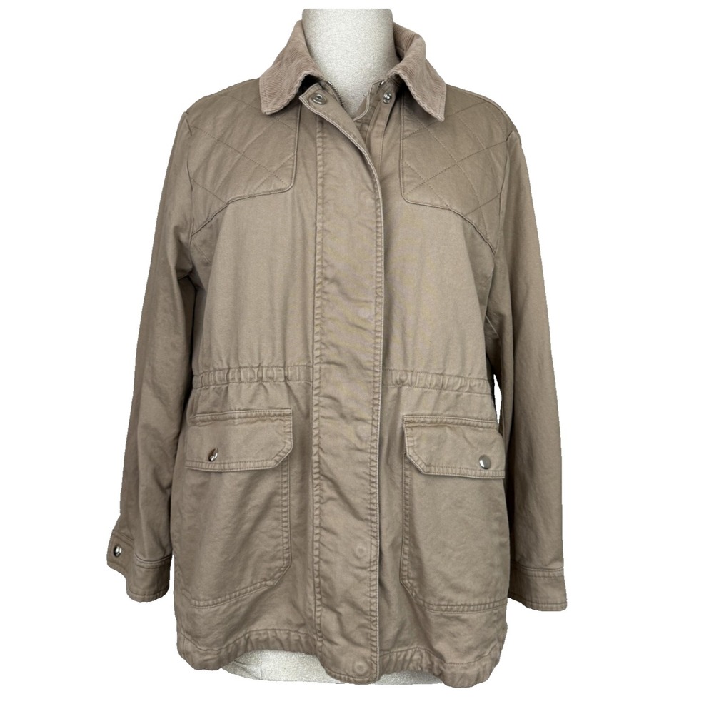 LOFT Jacket Womens‎ LP Petite Beige Twill Quilted Utility Field Coat Outdoor